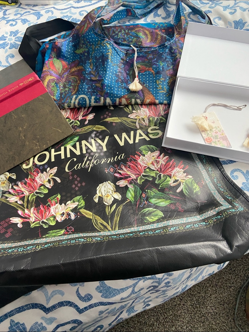 Johnny Was Black Floral Logo Tote with Pink & Green Blooms.  Bundle - Picture 5 of 5